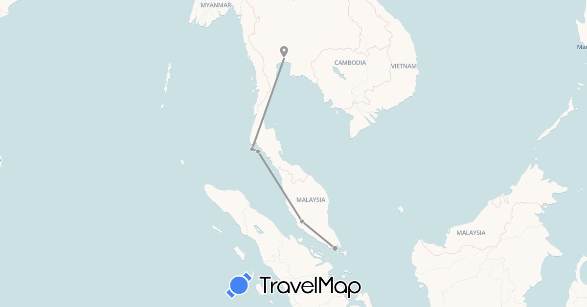 TravelMap itinerary: plane in Malaysia, Singapore, Thailand (Asia)